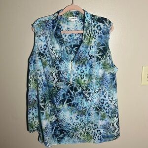 Jaclyn Smith Blue Printed Sleeveless Top | 3X‎
